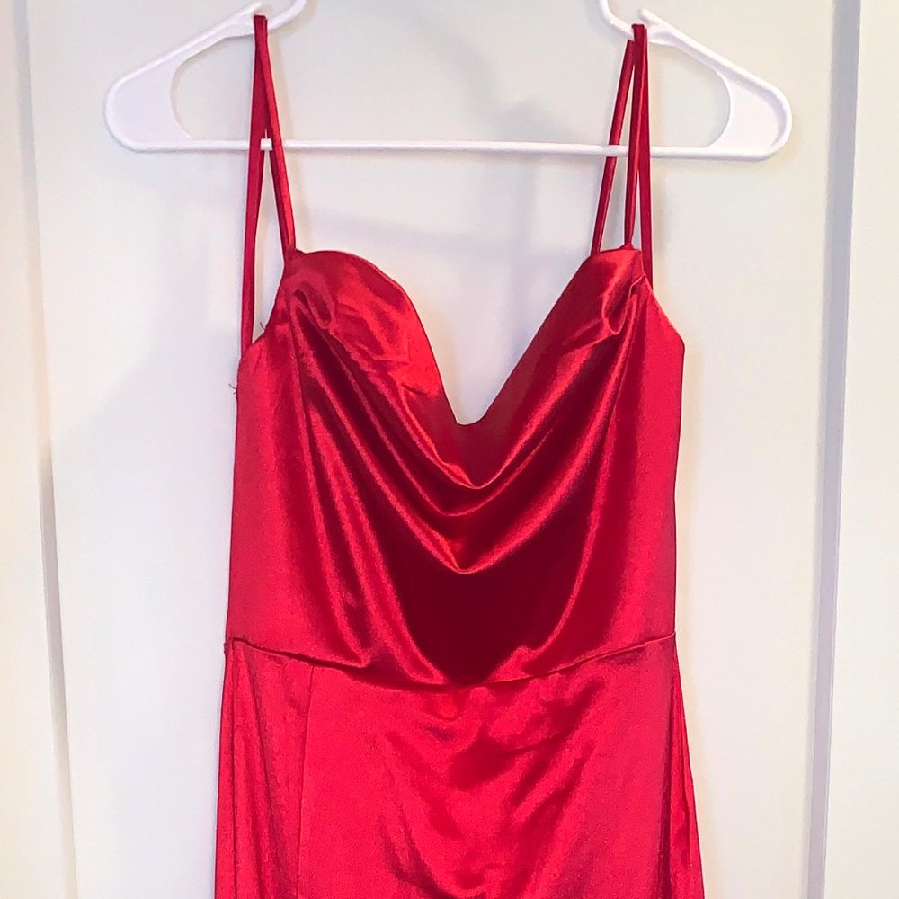 Windsor Satin Dress with Slit, Red, Medium